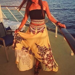 High/low mandala patterned skirt